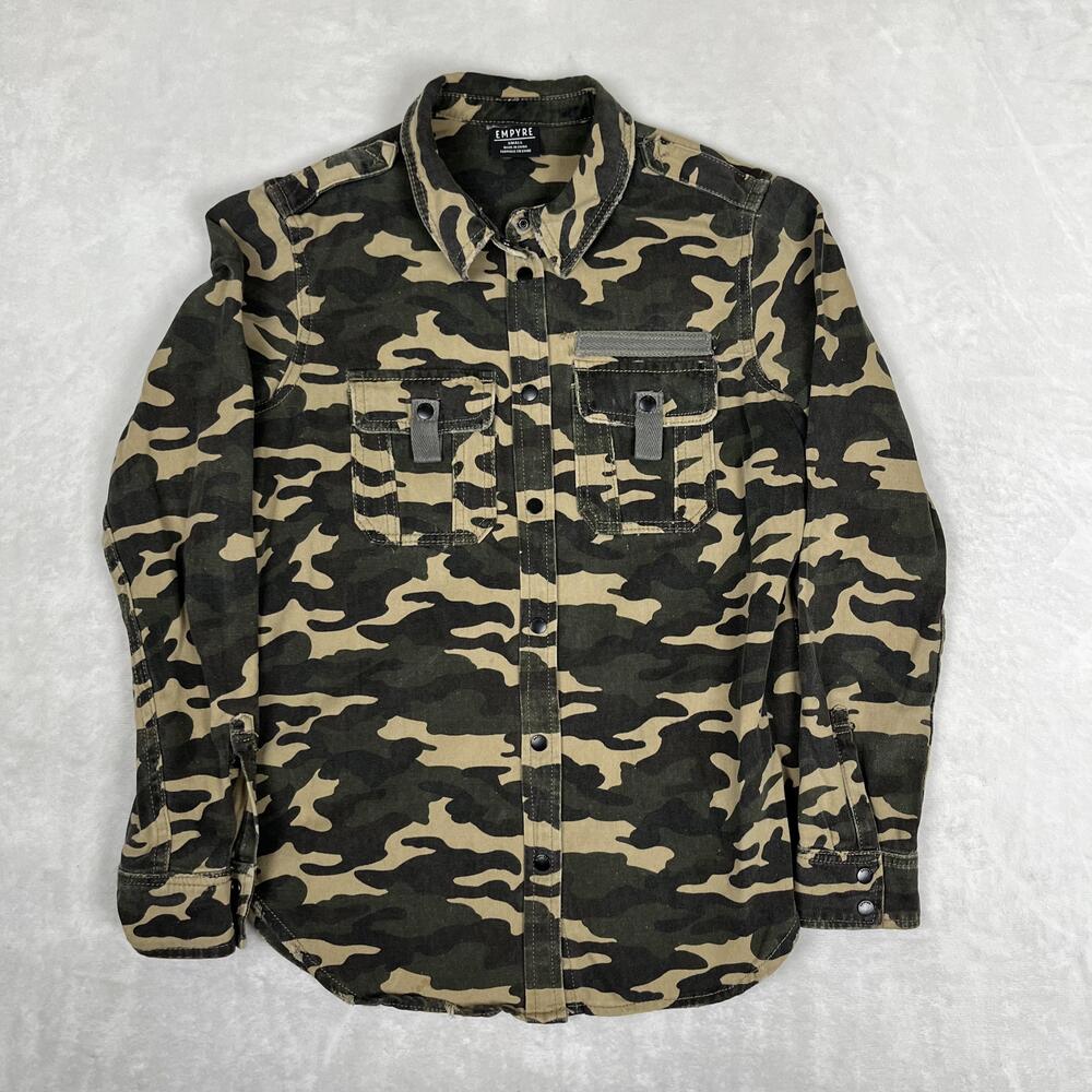 Empyre Shirt Mens Small Green Camo Twill Long Sleeve Snap Front Tactical